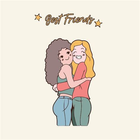 Premium Vector | Best friends in a hug - two cute girls