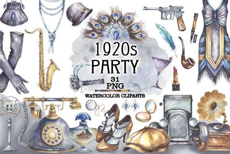 1920s Party Watercolor Clipart - Design Cuts