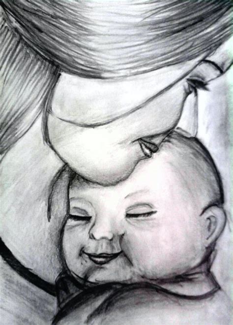 Simple Mother And Baby Pencil Drawing - Askworksheet