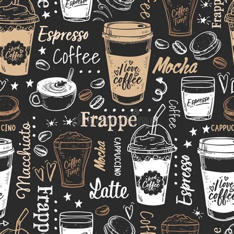 Lovely Hand Drawn Coffee Seamless Pattern, Cute Doodle Background, Great for Banners, Wallpapers ...