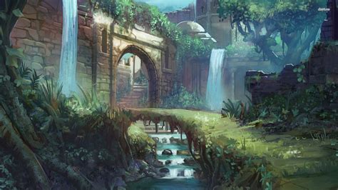 fantasy art, Artwork, Digital art, Pixelated, Science fiction, Fall, Plants, Rocks, Architecture ...