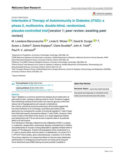 (PDF) Interleukin-2 Therapy of Autoimmunity in Diabetes (ITAD): a phase 2, multicentre, double ...