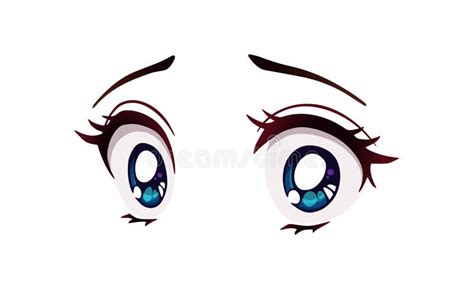 Scared Anime Style Big Blue Eyes, Little Nose and Kawaii Mouth. Stock Vector - Illustration of ...