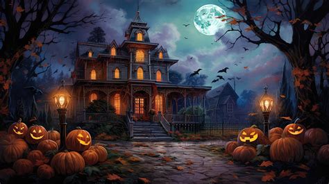 Halloween Background A Haunted Mansion Adorned With Ghostly Apparitions, Halloween Background ...