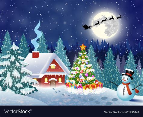 House in snowy christmas landscape at night Vector Image