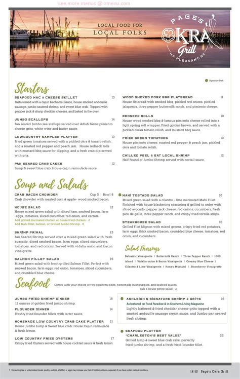 Online Menu of Pages Okra Grill Restaurant, Mount Pleasant, South ...