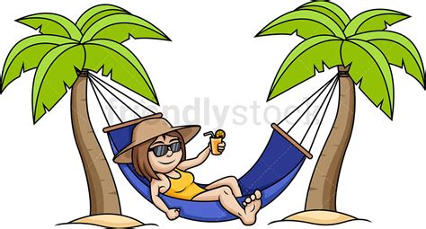 Woman Relaxing In Hammock Cartoon Vector Clipart - FriendlyStock