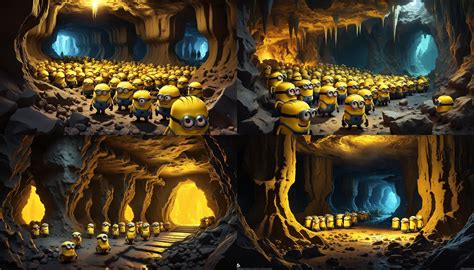 !!!2point perspective))), The (yellow) minions in an underground cavern ...