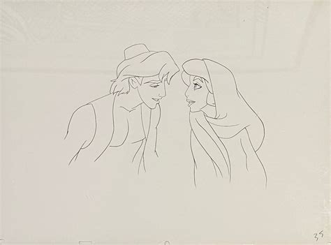 Original Walt Disney Production Drawing from Aladdin featuring Jasmine and Aladdin (1992 ...