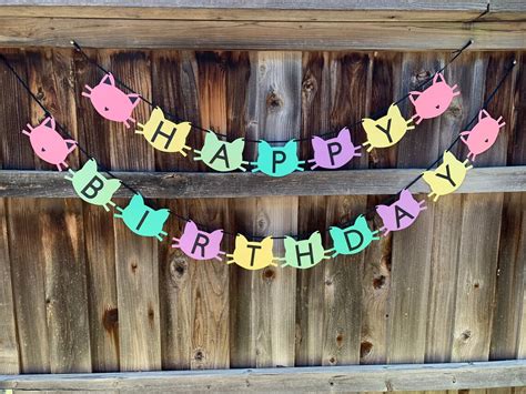 Cat Birthday Banner Cat Birthday Party Colorful Birthday | Etsy