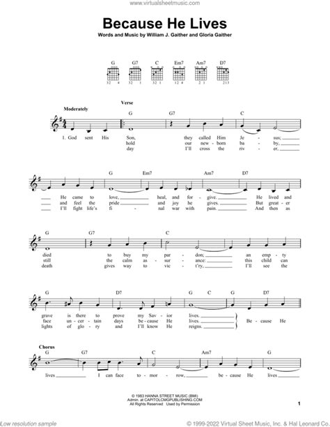 Because He Lives sheet music for guitar solo (chords) (PDF)