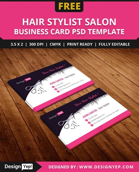 Free Hair Stylist Salon Business Card Template PSD - DesignYep | Salon ...