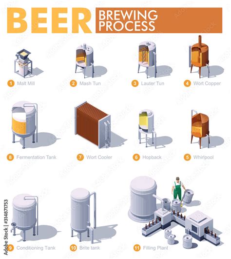 Vector isometric craft beer brewing process. Beer production process ...