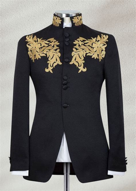 Buy Black Prince Coat With Opulent Golden Embroidery - 100%