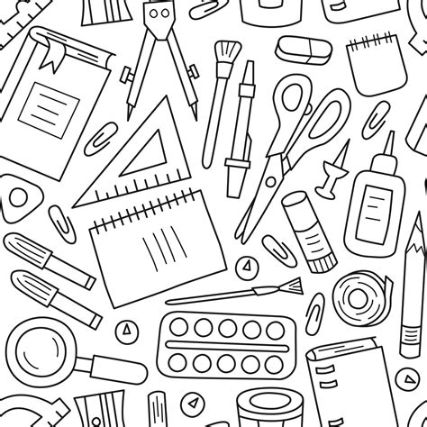 Seamless pattern with school and office stationery in doodle style ...