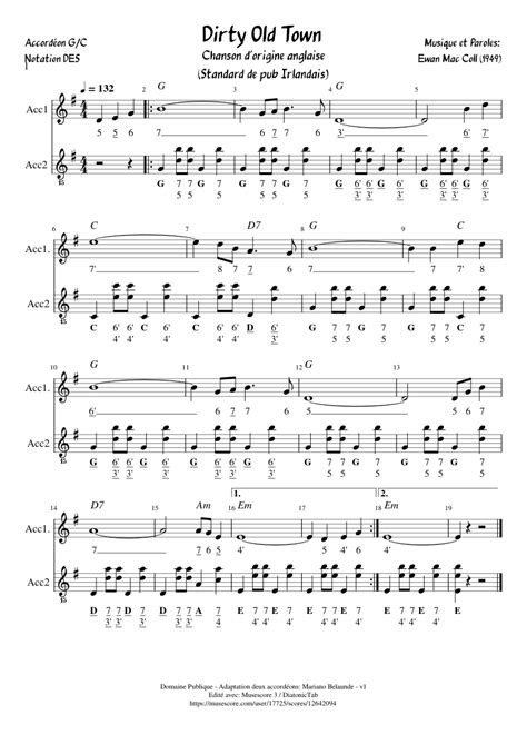 Dirty Old Town - Ewan MacColl Sheet music for Accordion, Banjo (Solo) | Musescore.com