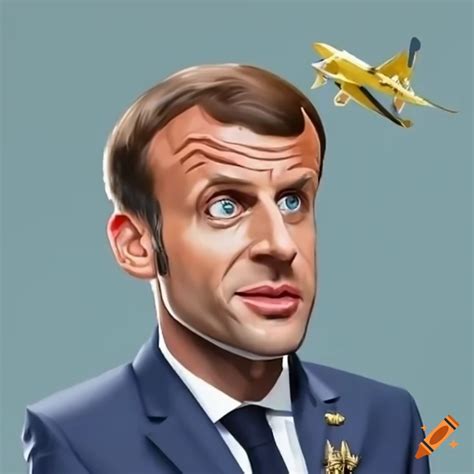 Cartoon of macron as a plane commandant