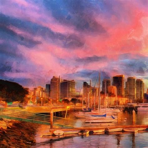 San Diego Pier Sunset Canvas, Large Art Wall Painting, California Skyscrapers Poster, city ...