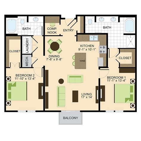 2 Bedroom Floor Plans | Luxury Apartment Living In Downtown