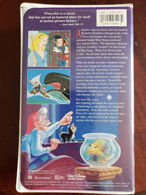 Walt Disney Pinocchio VHS Masterpiece Collection 1993 Vintage Rare - Etsy