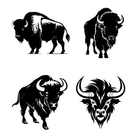 Premium Vector | Set of bison silhouette characters with vector ...