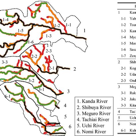 Map of the changes in the river channels of each river system over ...