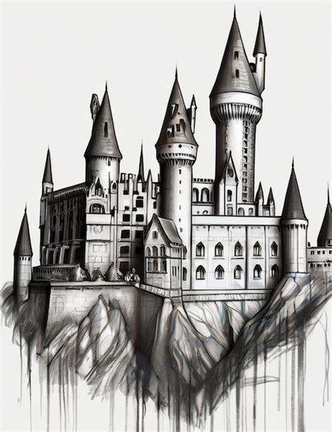 Hogwarts Castle in sketch form | Premium AI-generated image