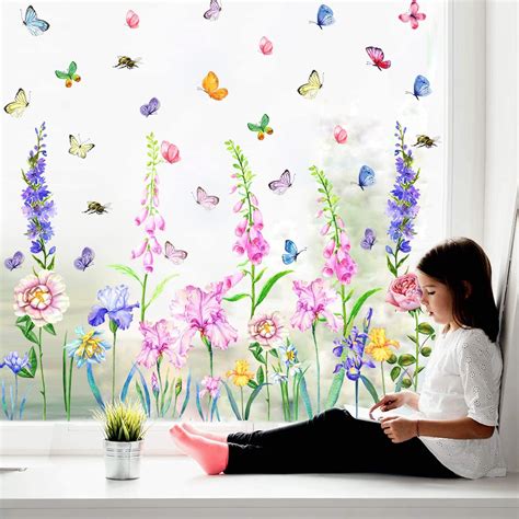 Amazon.com: KOKOLAP Garden Flowers Window Sticker Flower Wall Sticker Iris Florals Window Decals ...