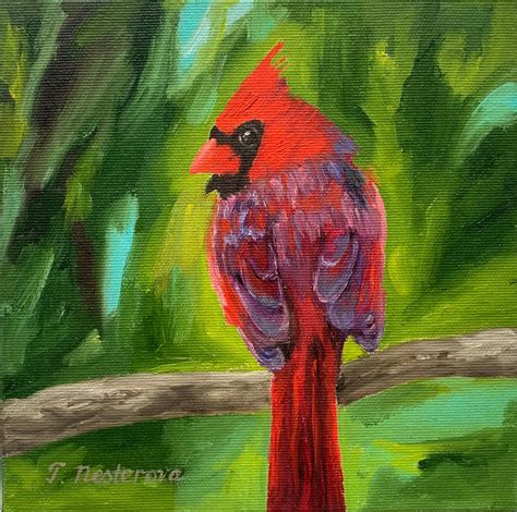 Red Cardinal Bird Oil Painting on Canvas. Bird Art. Original Oil ...