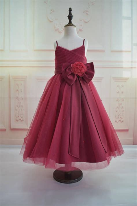 Dress - Burgundy Color Tulle Flower Girl Dress #2956394 - Weddbook