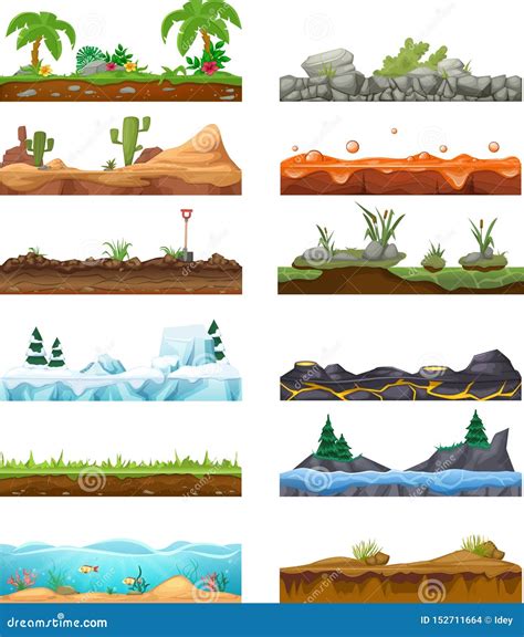 Set of Seamless Game Landscape, Interface. Landscape for 2D Games. Stock Vector - Illustration ...