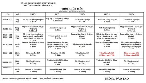 Thời Khóa Biểu - Trường Cao Đẳng Bách Khoa