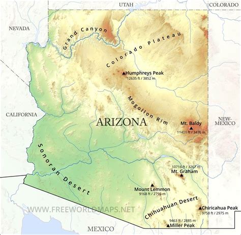 Map Of Mountains In Arizona - Cities And Towns Map