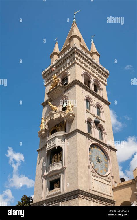 Clock tower, Messina Cathedral, Piazza Del Duomo, Messina, Sicily ...