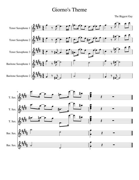 giorno's theme Sheet music for Tenor Saxophone, Baritone Saxophone ...