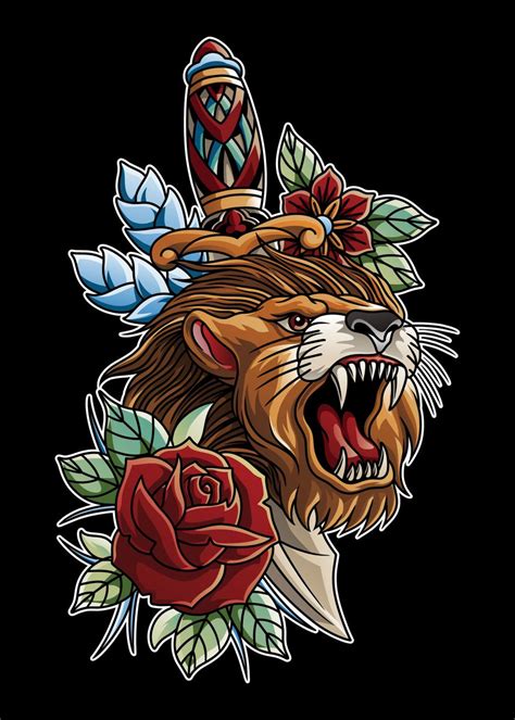 'Dagger Lion Tattoo ' Poster, picture, metal print, paint by hendra ...