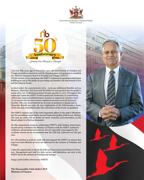 The Honourable Colm Imbert M.P., Minister of Finance – National Insurance Board of Trinidad and ...