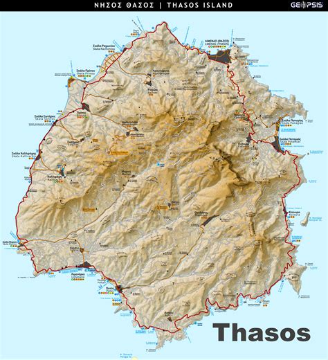 Large detailed map of Thasos