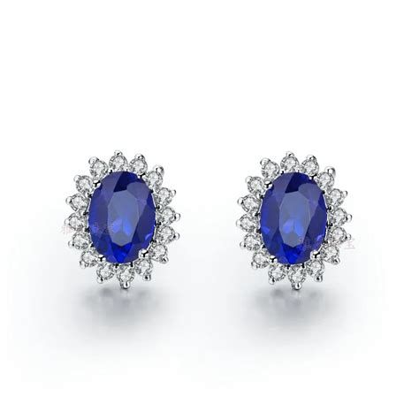 THREEMAN Brand Earrings 1.5CT/Piece Oval Shape Solid 18KT Gold Women Blue Stone Earrings ...