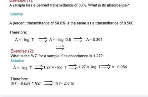 Solved A sample has a percent transmittance of 50%. What is | Chegg.com