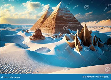 Ancient Pyramids In Snow, Egypt Pyramid In Winter, Global Cooling, Ice Age, Generative AI ...