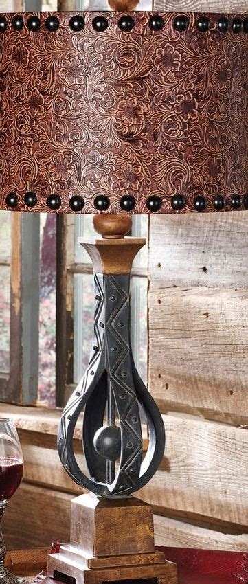 Tooled leather look lamp shade #LampShadeFrame #RusticInteriorFireplace | Southwestern ...