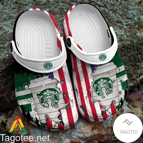 USA Flag Pattern Starbucks Crocs Clogs - Tagotee