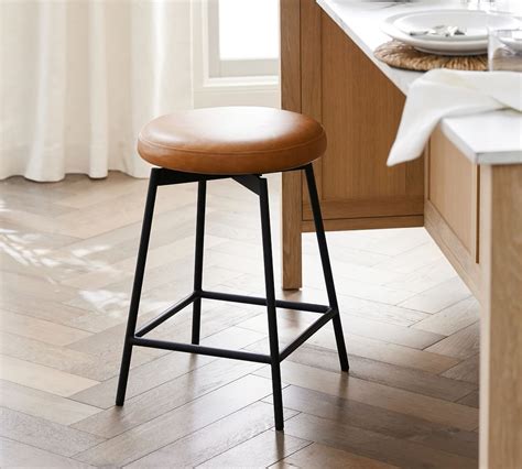 Maison Leather Backless Swivel Bar & Counter Stools | Pottery Barn