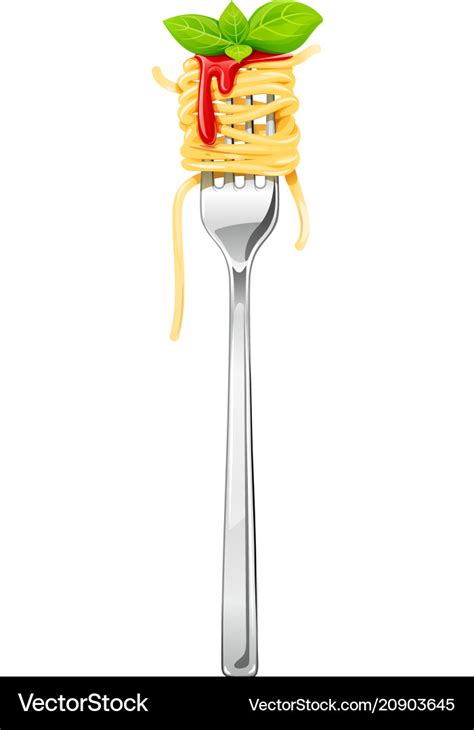 Spaghetti at fork with basil Royalty Free Vector Image