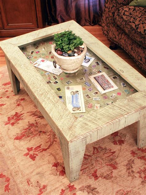 Display Coffee Table with Glass Top Reclaimed Wood Rustic
