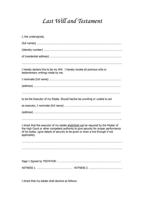 Last Will And Testament Free Template Of Printable Sample Last Will And ...