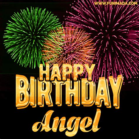 Wishing You A Happy Birthday, Angel! Best fireworks GIF animated greeting card. | Funimada.com