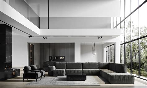 Luxury Home Interiors Set In Black And White Decor