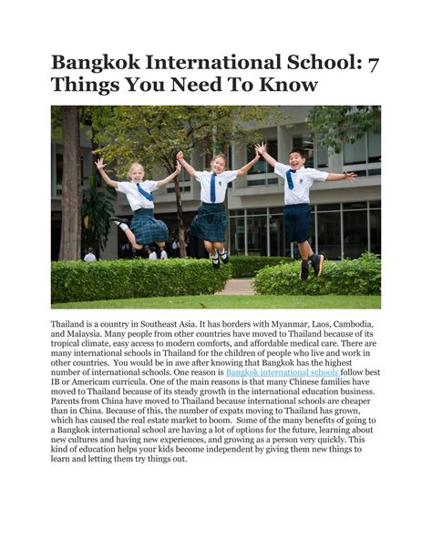 Bangkok International School: 7 Things You Need To Know by Evaparker4 Parker - Issuu